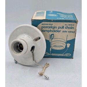 Vintage LEVITON Porcelain Lampholder with One Pull Chain 9716-C NOS